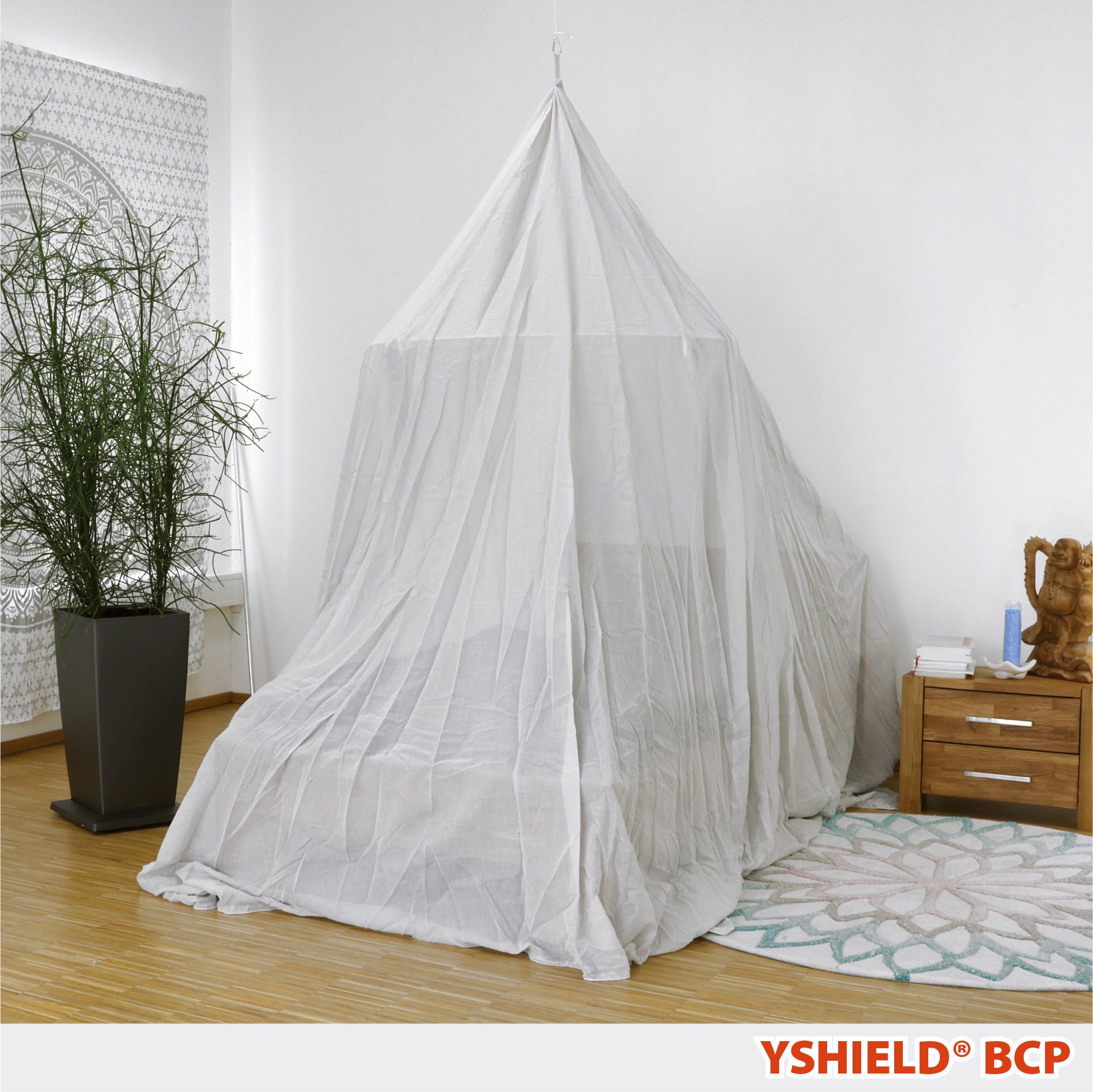 YSHIELD® BCP | Abschirmbaldachin | Pyramide | SILVER-COTTON – Bild 1